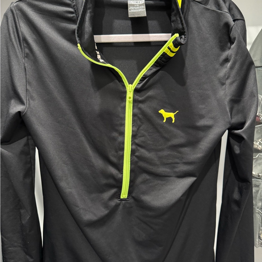 PINK Victoria's Secret Black Pullover with Neon Yellow Accents